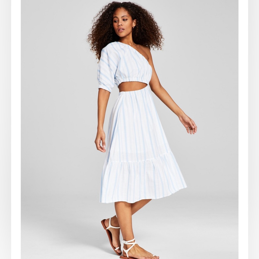 One-shoulder Cut-out Striped Dress